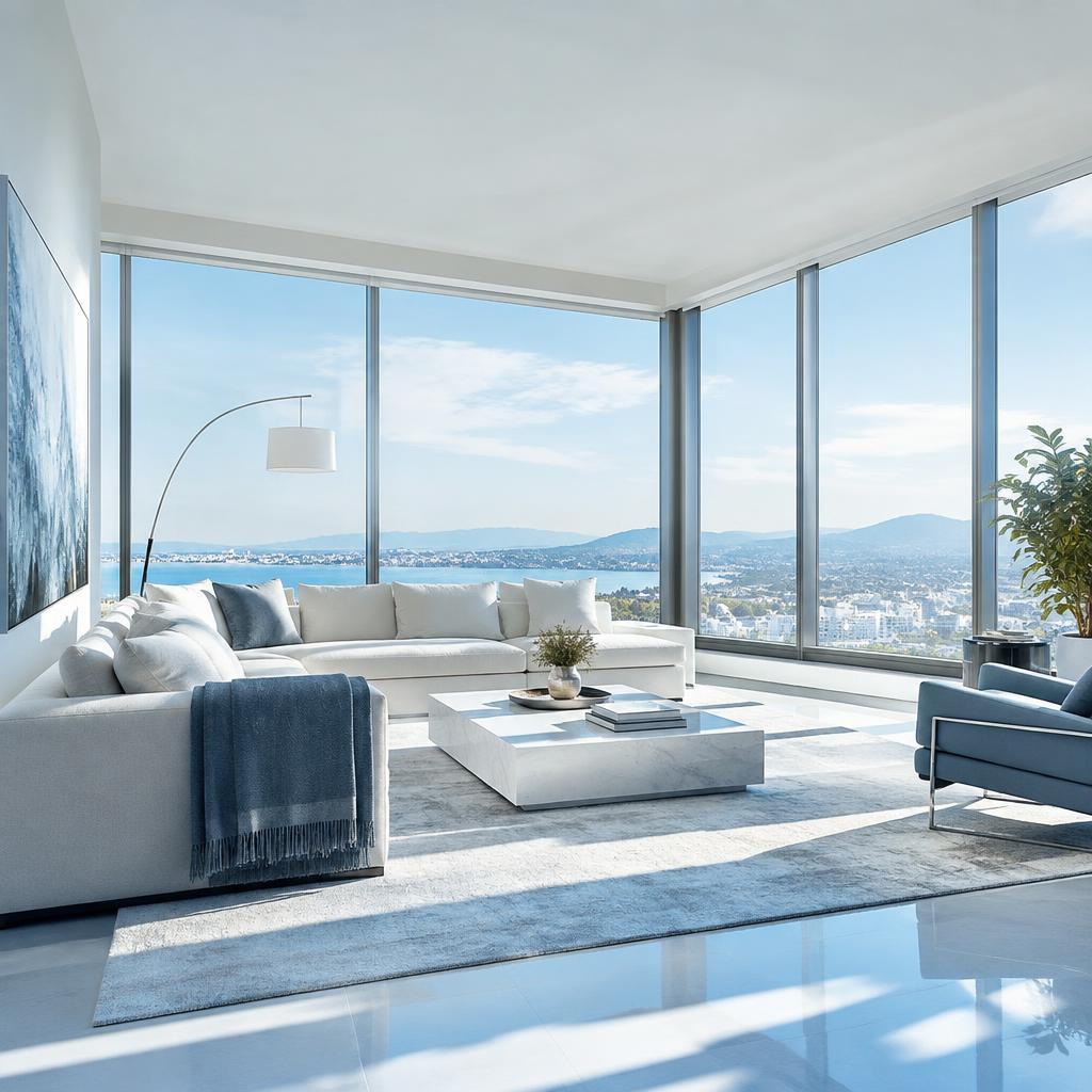 Bright, freshly cleaned living room with spotless windows